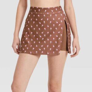 NWT JoyLab Slit Skort Brown Floral